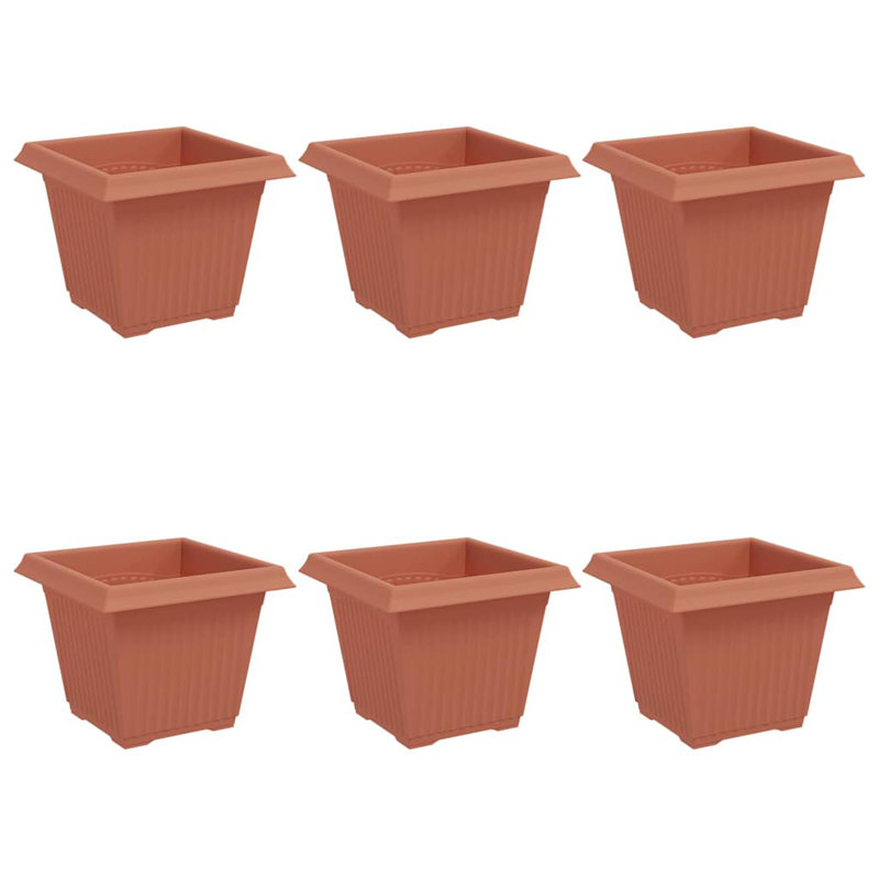  Square Flower Pot 6 Pcs Plastic, Brick Red, 16cm H x 20cm W x 20cm D