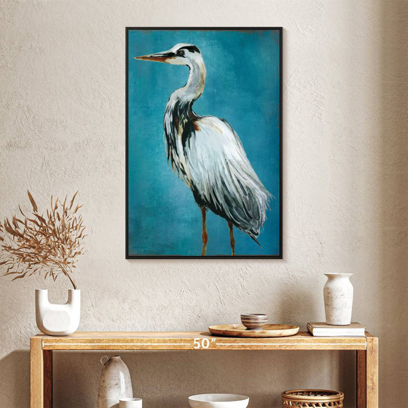 Grand héron bleu II, 25 po x 37 po, Cadre flottant noir