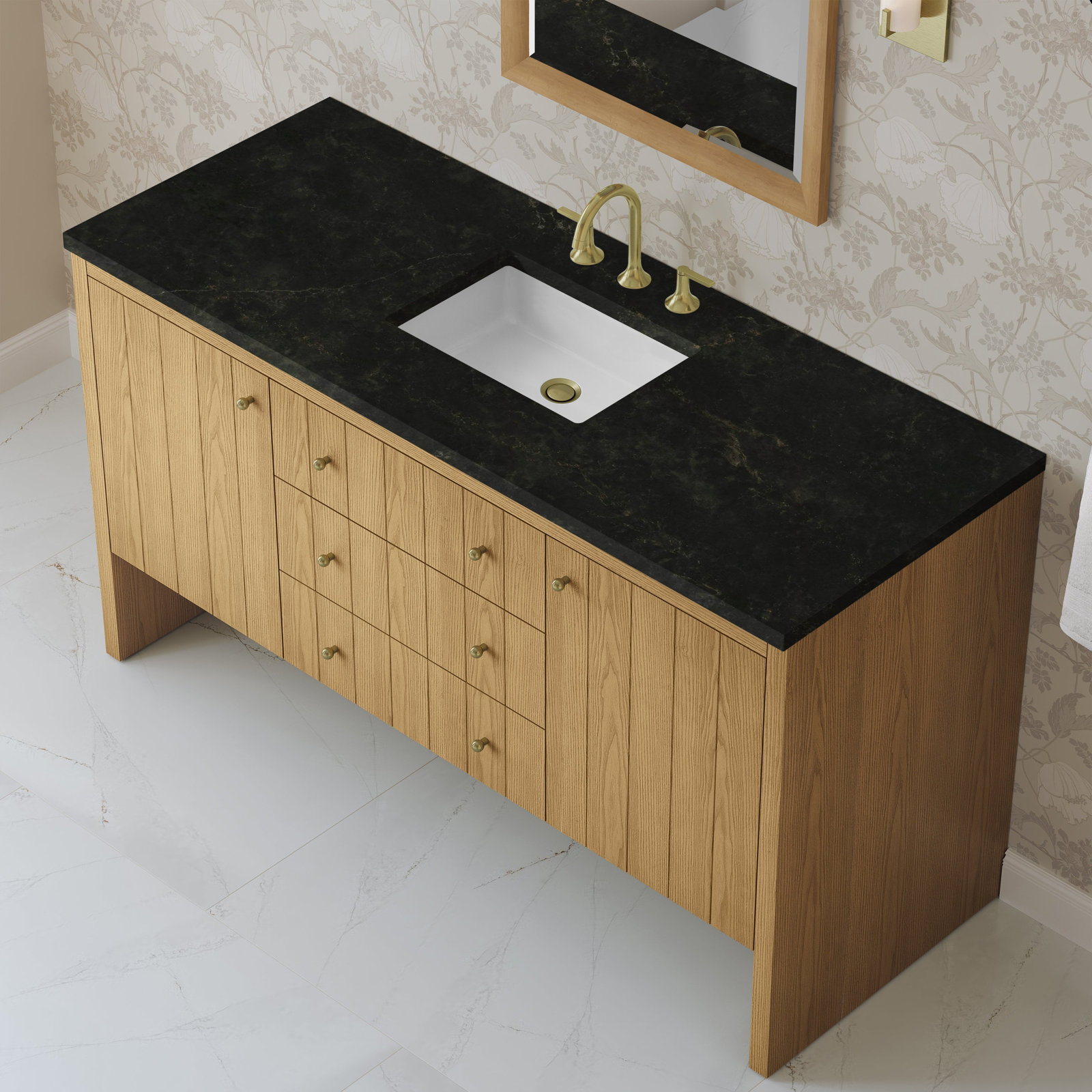 Hudson 60'' Single Bathroom Vanity, Light Natural Oak, Phantome Eclos, 8" Widespread