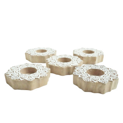  4X4 Wooden Candle Block Handmade Tea Light Holder with Rich Wood Stain Finish-(Pack Of-5)