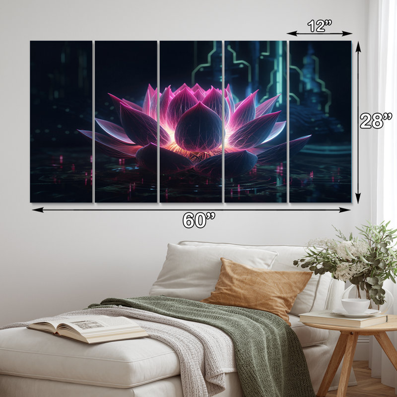 «Urban Enlightenment Blossoming Lotus III», reproduction sur toile - 5 panneaux égaux