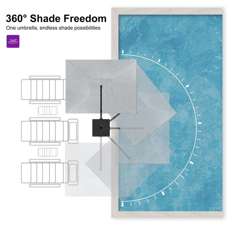 156'' x 120'' Rectangular Cantilever Umbrella with Base and Fade Resistance Recycled Fabric, Pebble Gray