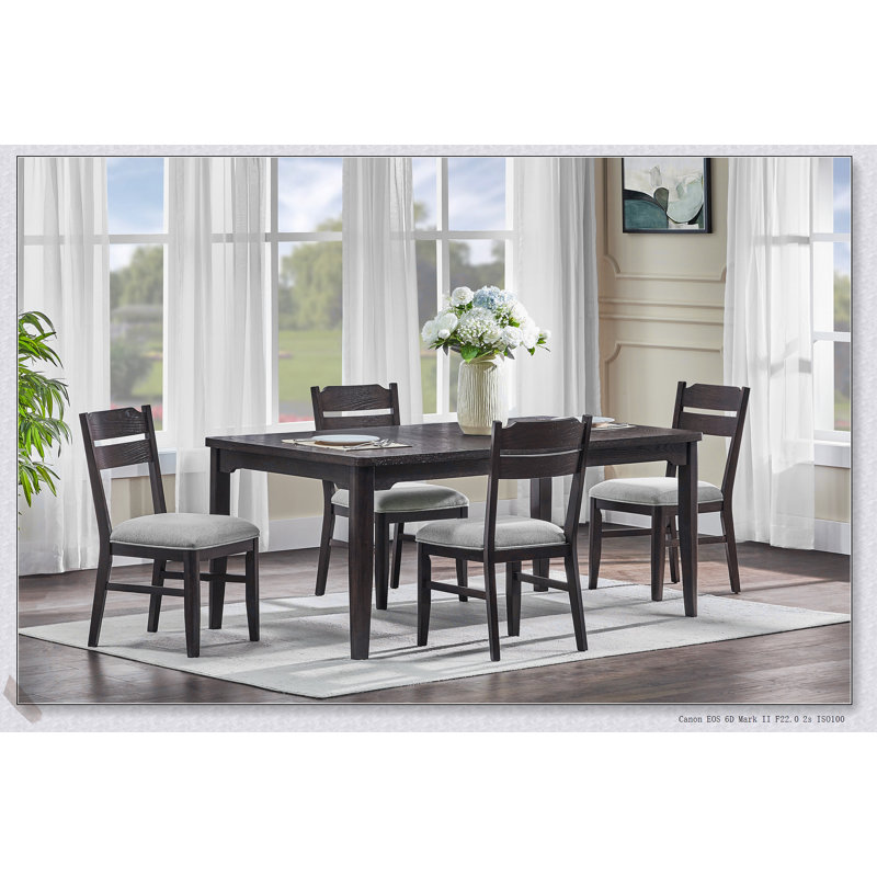 Ensemble de salle à manger moderne 5 pièces avec table ronde en grain de bois et chaises incurvées en métal gris brun, design contemporain