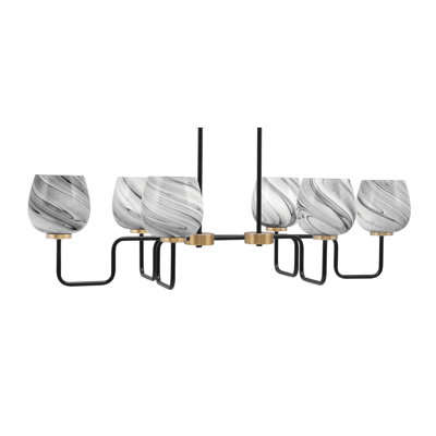 Amarmula 6 Light Island Light, Matte Black & New Age Brass Finish, 6" Onyx Swirl Glass