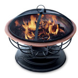 Hammered Copper Fire Pit With Copper Lid and Mesh Spark Guard (Converts to Table)