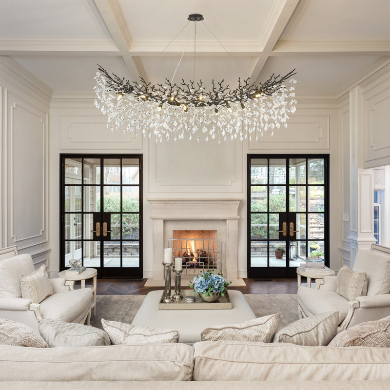 Tree Branch Crystal Chandelier Lighting 63"L, Black/White, 18, 15.7" H x 63" W x 15.7" D