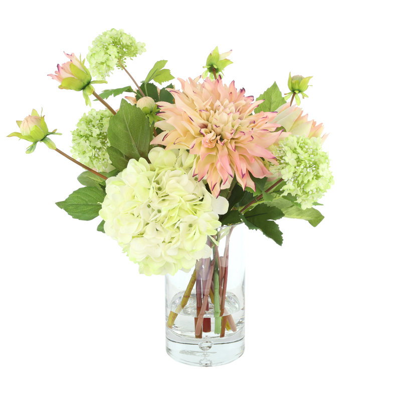 Dahlia, Hydrangea and Protea Arrangement in Glass Vase