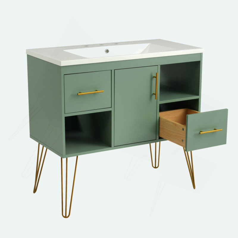 36'' Green MDF Freestanding Bathroom Vanity with Resin Sink