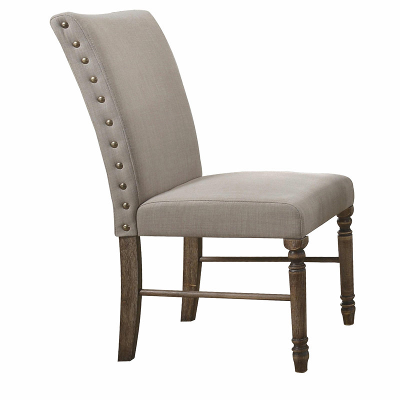 Chaise d'appoint Leventis en lin crème et chêne vieilli (ensemble de 2)