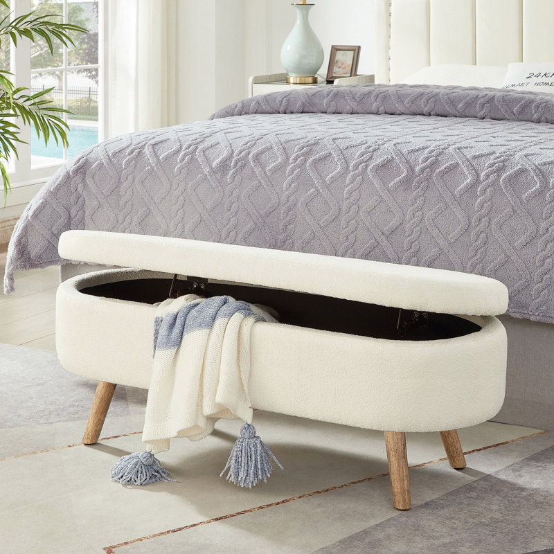 Banc de rangement avec repose-pieds ovale Luxury, Ivoire ivoire, Ivoire ivoire