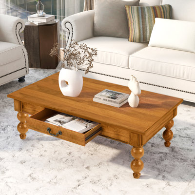 Ensemble de 3 tables basses en bois massif avec tiroir, table basse rétro et 2 tables de bout pour le salon, le bureau et un appartement (naturel)