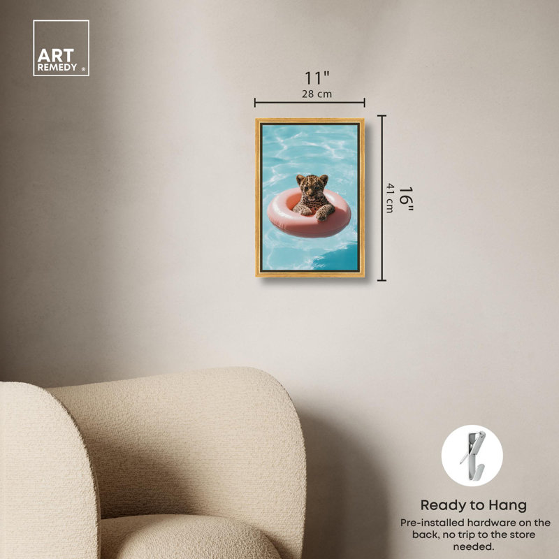 Art, art moderne, toile de tigre, Cadre flottant doré, H 16 po x l 11 po