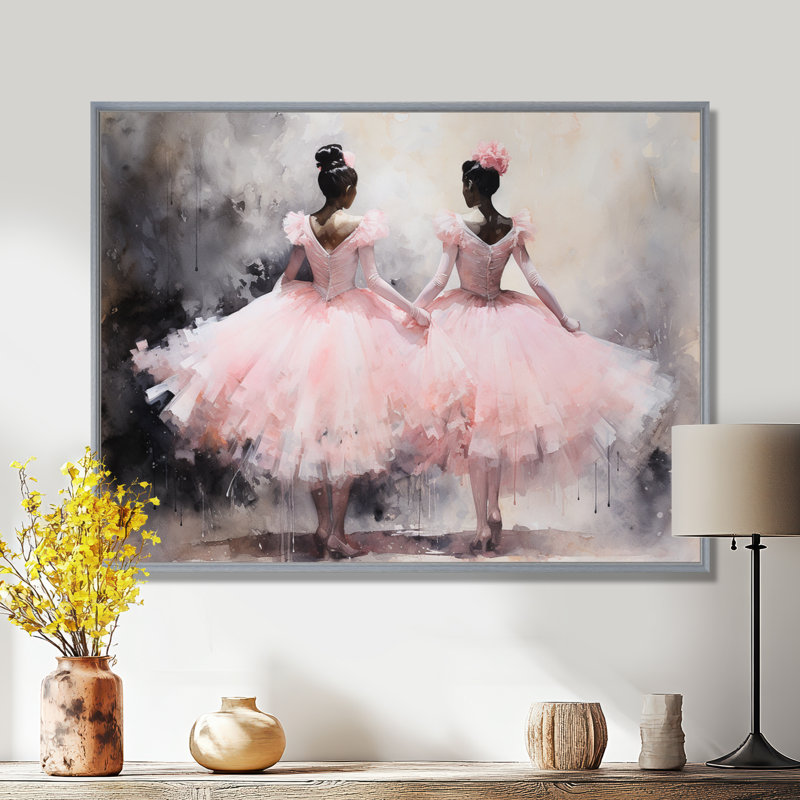 Pink Ballet Dance I, reproduction sur toile, H 30 po x l 40 po x P 1,5 po, Encadrement argenté