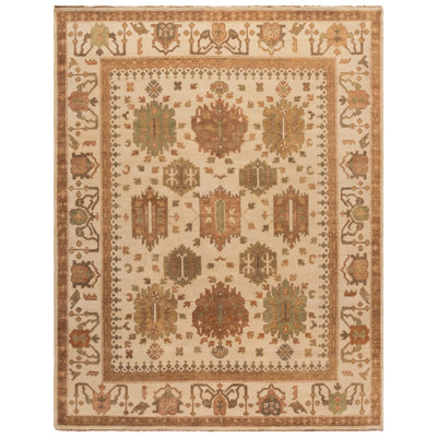 Oushak Oriental Hand-Knotted Wool Ivory Area Rug