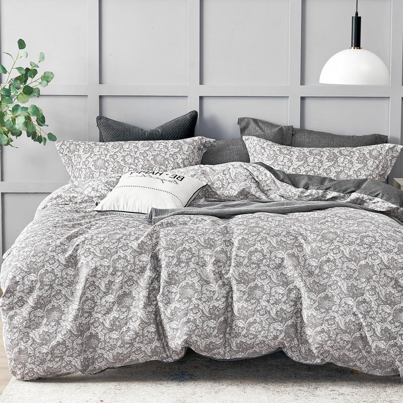Floral Pattern 100% Cotton Duvet Cover 3PCS, Queen Duvet Cover + 2 Shams