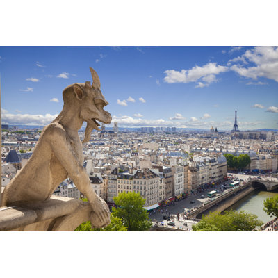Chimera Overlooking Paris Skyline A Summer Day by Joseignaciosoto - Wrapped Canvas Print