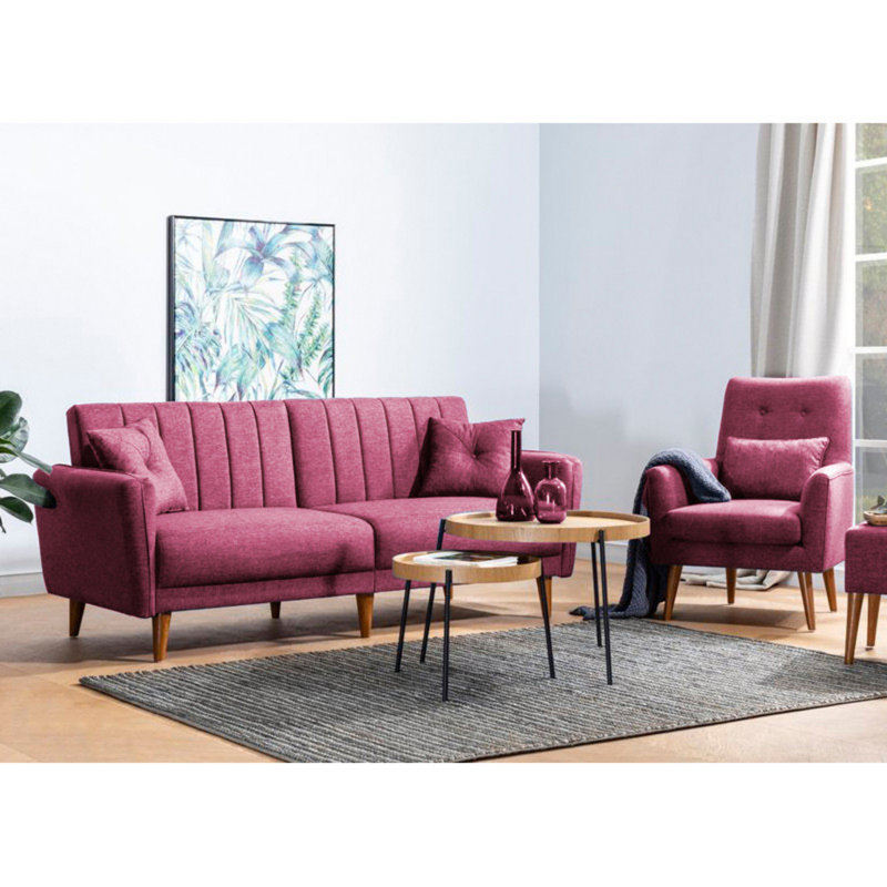 Ensemble de salon inclinable 2 pièces Oritz, 100 % lin rouge bordeaux