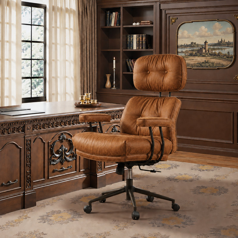 Fauteuil de direction rétro en similicuir avec hauteur réglable et pivot, Brown, Bronze