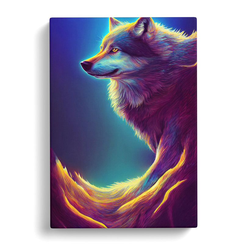 Wolf In Neon - Wrapped Canvas, 60cm H x 40cm W x 3cm D