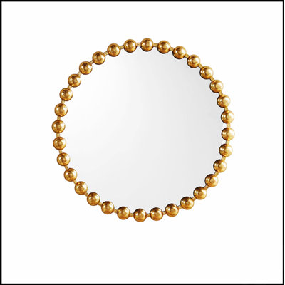 Beaded Round Wall Mirror With 36-Inch Diameter, Modern Glam Design For Home Decor And Space Enhancement