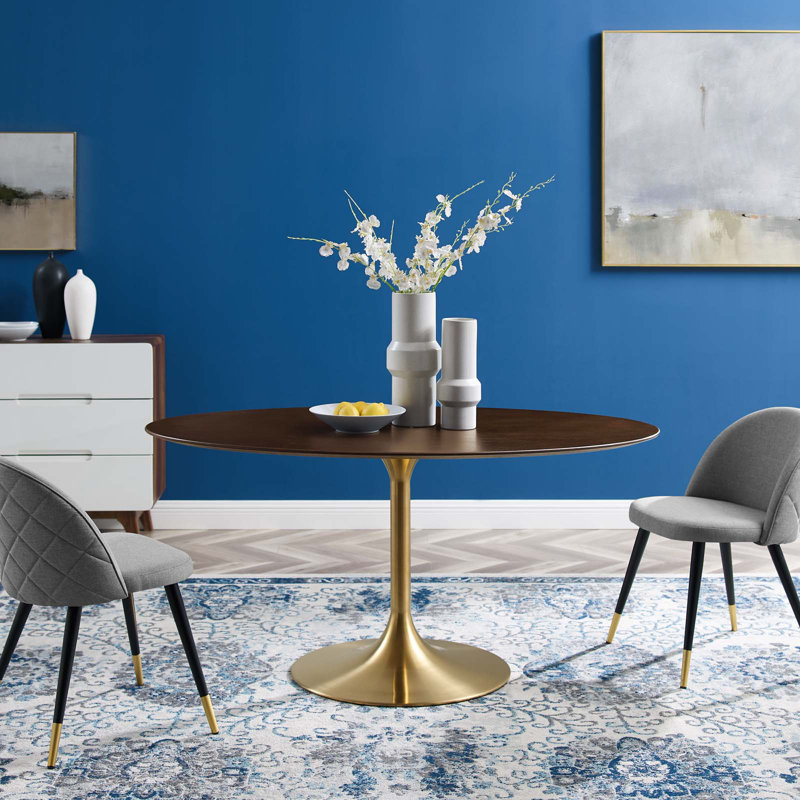 Lippa Dining Table by Modway, Cherry Walnut, Gold, 60" L x 35.5" W