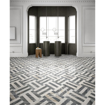 Carreaux de marbre jet d'eau 12 x 12 blanc / gris 2 couleurs pour plancher et mur, carreau de marbre naturel poli, pierre naturelle, marbre véritable, marbre véritable, 1 boîte de chaque motif 4 pièces