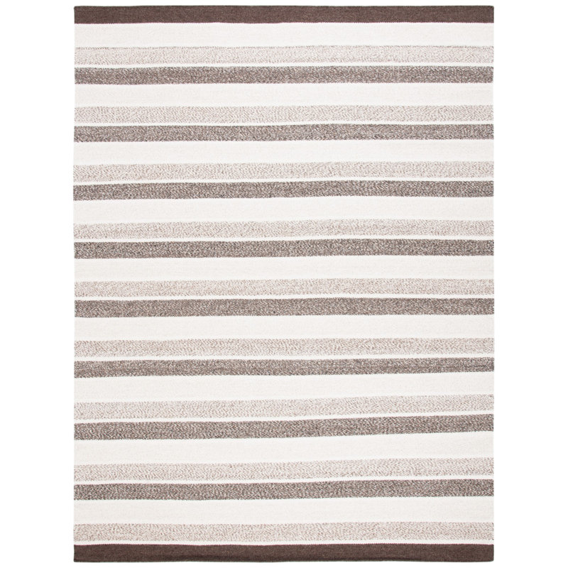Bierstadt Flat Weave Wool/Cotton Striped Rug in Brown, Rectangle 8' x 10'