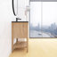 Meuble-lavabo autoportant de 30 po avec tiroirs et tablette ouverte, armoire imitation chêne avec vasque en céramique noire