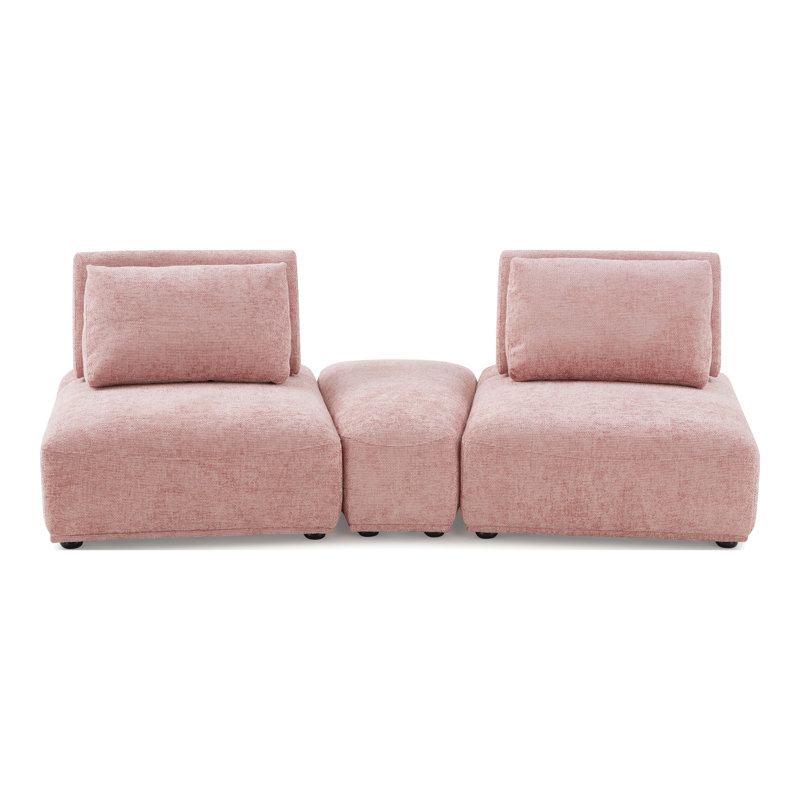 Aukeem 3 - Piece Upholstered Sectional, Pink Polyester