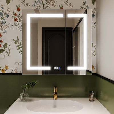 Livvia Recessed or Surface Mount Frameless LED Medicine Cabinet with Electrical Outlet and Anti-fog
