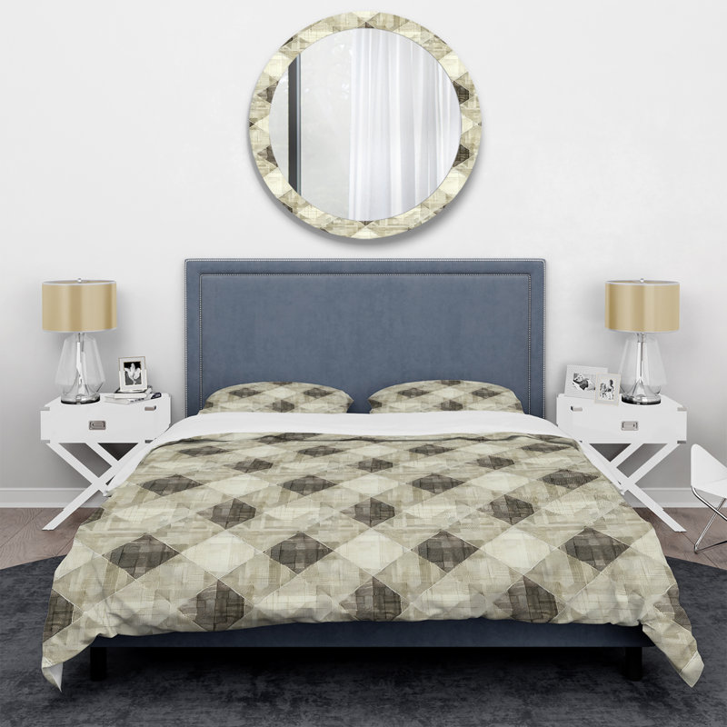 Ensemble de housse de couette moderne beige et gris Modern Gingham II, Housse de couette pour grand lit et 2 taies décor