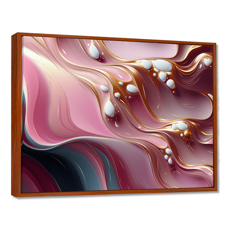 «Gold Streams», art mural vagues, Toile avec cadre flottant brun, H 24 po x l 32 po x P 1 po