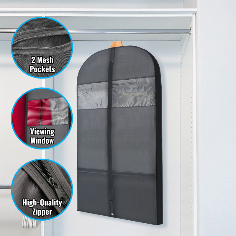 Plixio 54" Black Gusseted Garment Bags with Zipper for Travel and Storage
