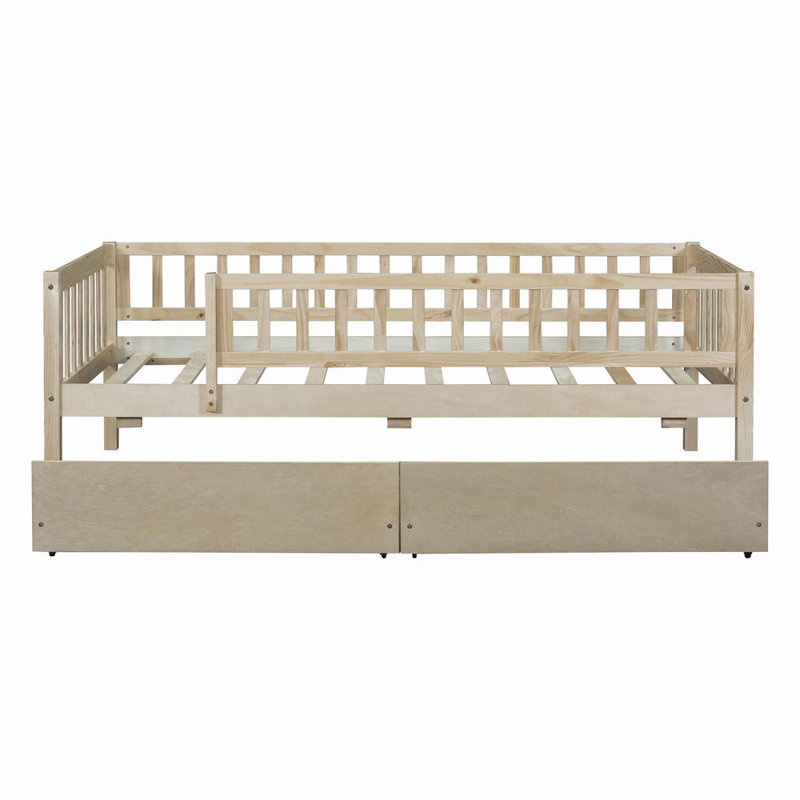 Kallel Daybed with Two Drawers and Guardrails, Twin, Brown