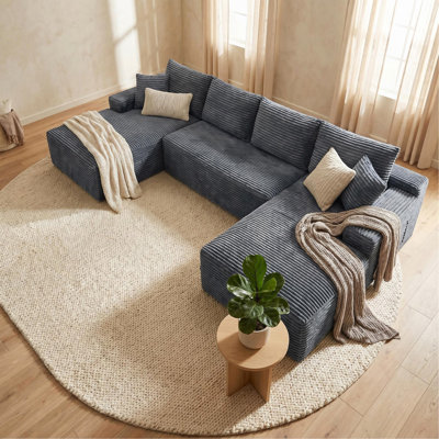 Ensemble de canapé modulaire compressible en forme de U 132,1 po, canapé modulaire de style minimaliste, canapé nuage en velours côtelé pour le salon