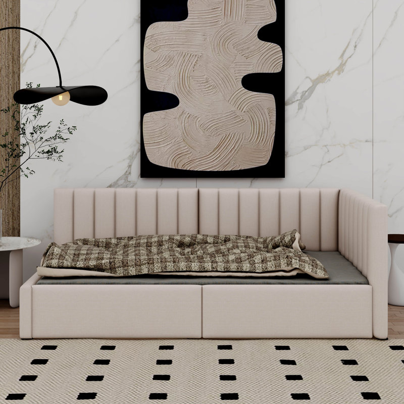 Mauda Upholstered Platform Storage Bed, Beige