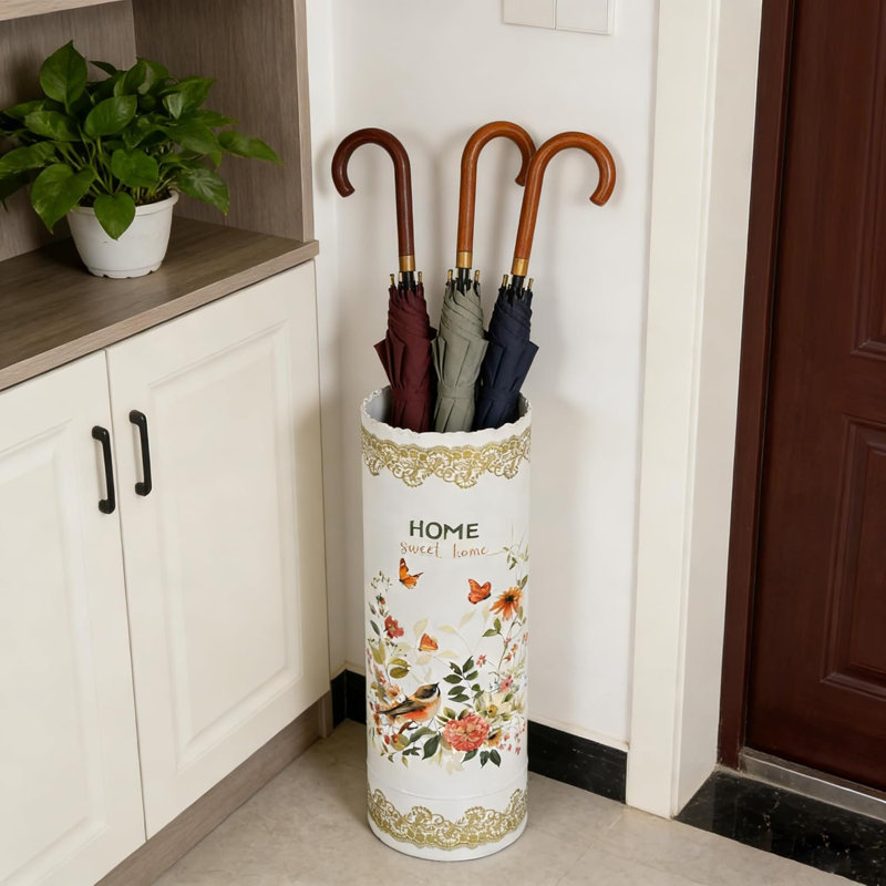 Rural Circular Umbrella Stand, White/Gold