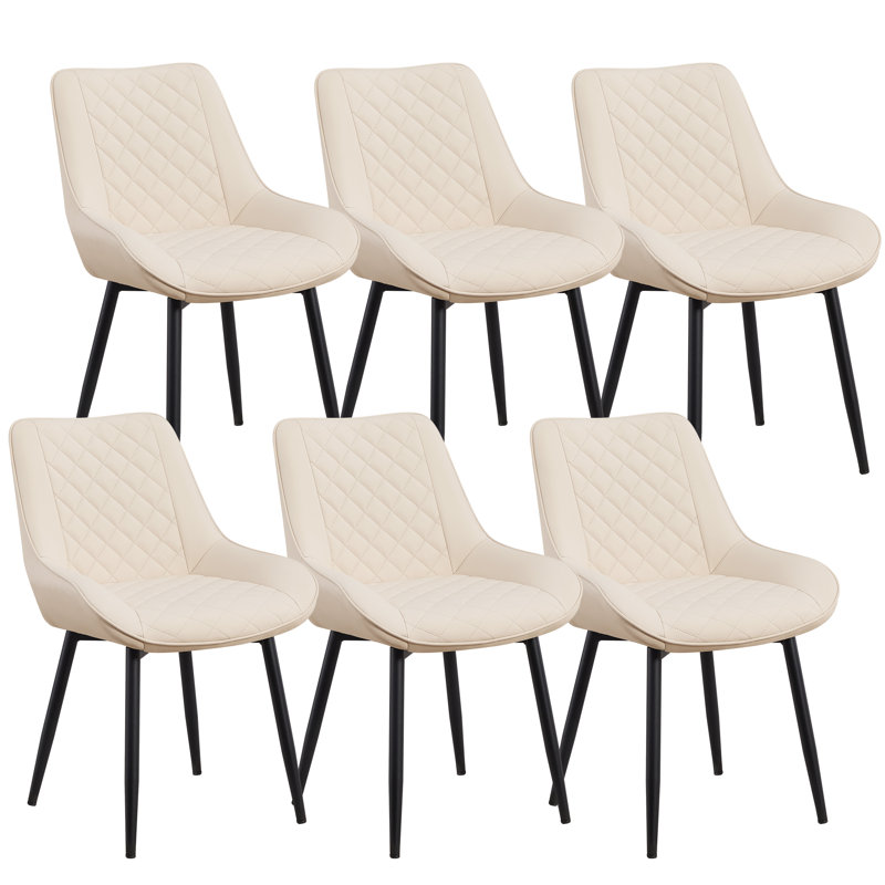 Faux Leather Upholstered Metal Dining Chair, 6, Beige