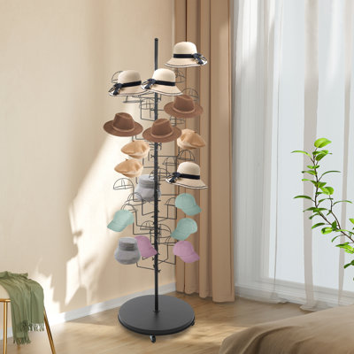 Multi-Layer 360 Degree Rotation Freestanding Hat Display Stand Rack With Wheels And 35 Hat Positions For Wigs, Helmets, Scarves