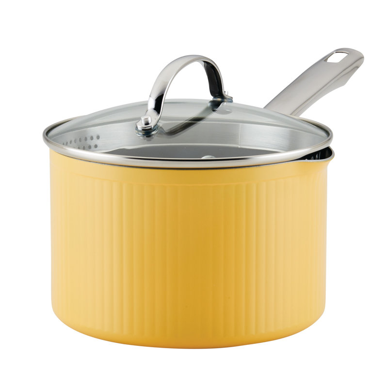 Farberware Style DiamondMax Nonstick Cookware Straining Saucepan With Lid, 3 Quart, Yellow