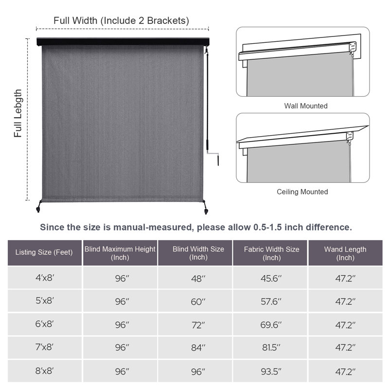 Rideau roulant extérieur filtrant la lumière, L 84 po x L 96 po, Gris