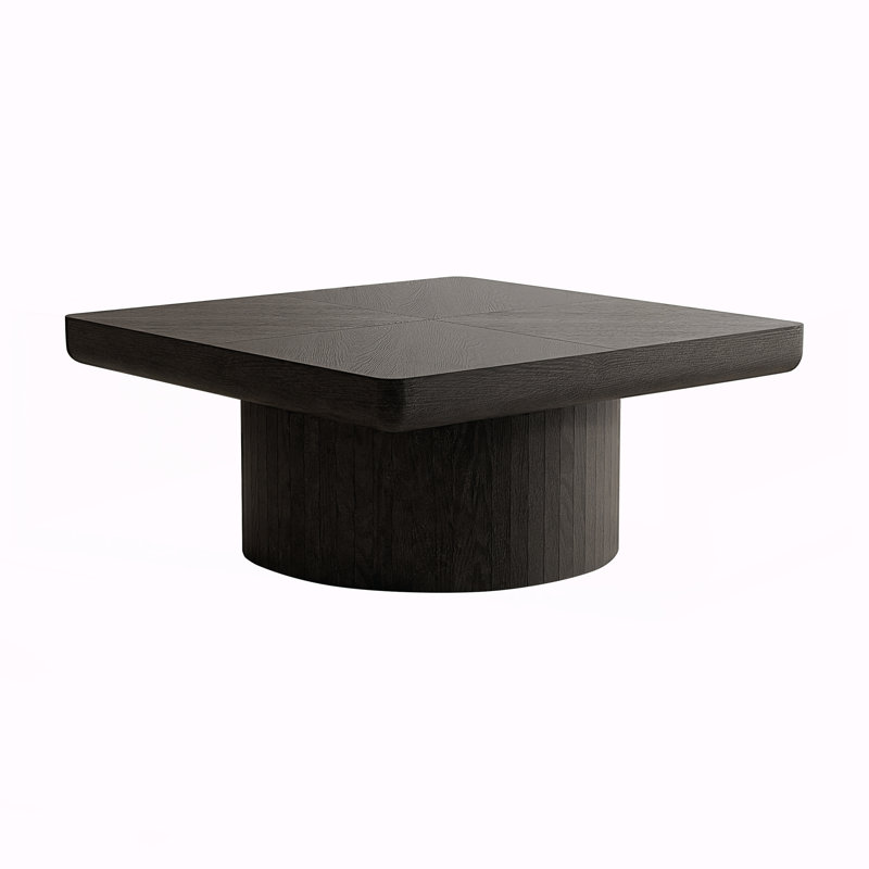Plateau moderne en placage de bois avec motif de parquet et base cylindrique, Noir