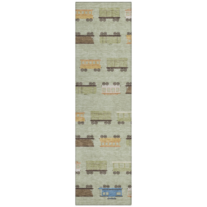 Tapis intérieur / extérieur lavable à la machine pour enfants ACN2621, Céleri, Tapis de couloir 2 pi 3 po x 7 pi 6 po