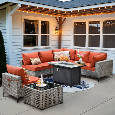 High Density Pe Rattan Outdoor Furniture, 6-seater With Stove Table And Luminous End Table