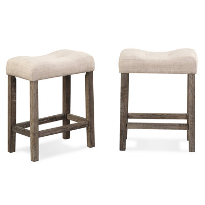 Button Tufted Counter Height Saddle Stool, Set Of 2, Taupe