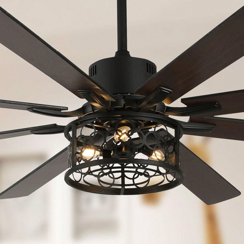 Ventilateur de plafond 72 pouces à cage noire industrielle avec télécommande, grand ventilateur de moteur à courant continu silencieux avec lumière pour salle à manger