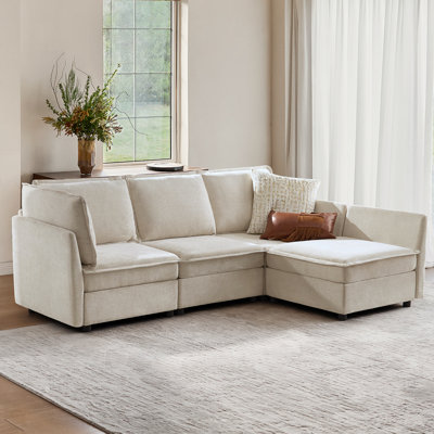 Talani 246cm W Modern 4 Seater Slipcovered Corner Sofa with Hidden Storage