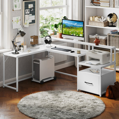 L-Shaped Metal Base Computer Desk