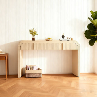 Modern Console Table with 2 Storage Drawers, Fluted Entryway Table with Rounded Silhouette for Hallway Living Room and Entryway