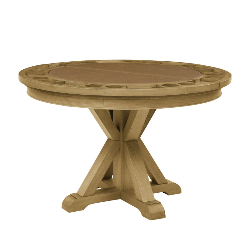 Rustic Round Oak Veneer Dining Table with Game Top